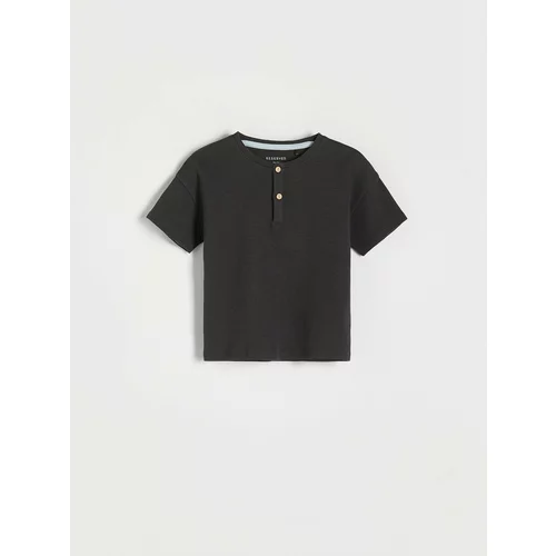 Reserved - Henley pamučna majica kratkih rukava - tamnosivo