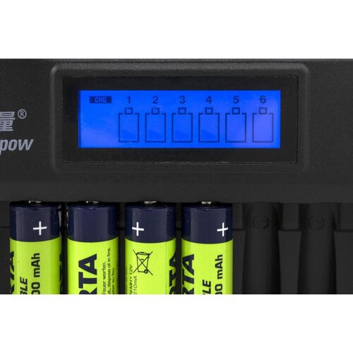 OXE Polnilec baterij AA za 6 kosov, z zaslonom in 8 kosov polnilnih baterij Varta 56706 R6 2100mAh NIMH basic Slike