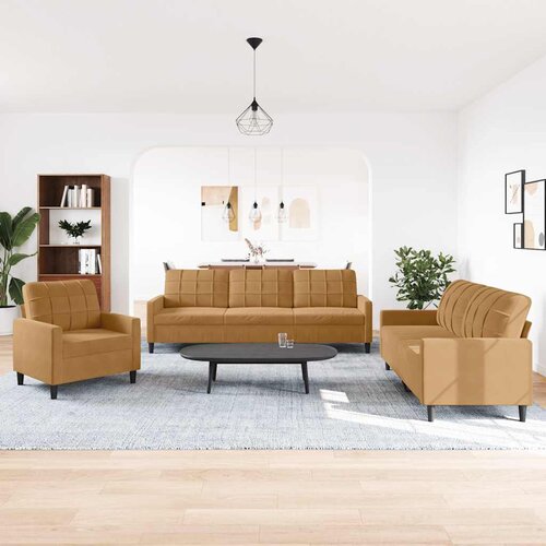  3-dijelni set sofa s jastucima smeđi baršunasti Cene