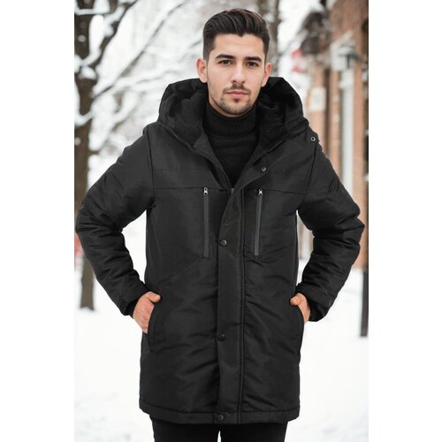 Dewberry 95968 Hooded Coat Parka with Fleece Inside-BLACK Slike
