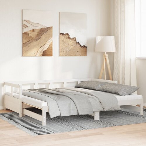 vidaXL Izvlečna dnevna postelja z vzmetnico bela 90x190 cm borovina Cene
