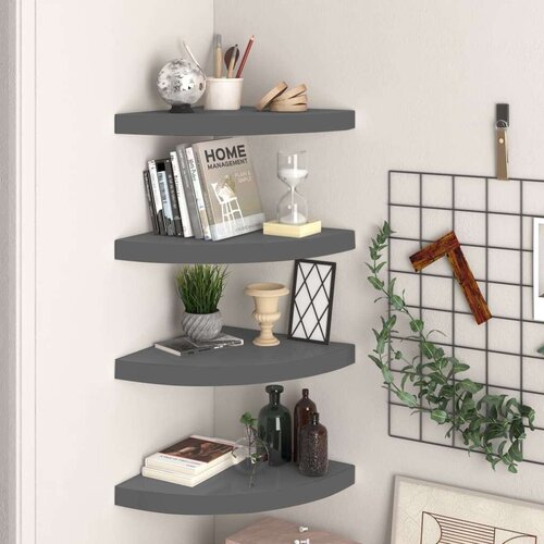 vidaXL plutajuće kutne police 4 kom sjajne sive 35 x 35 x 3,8 cm MDF Cene