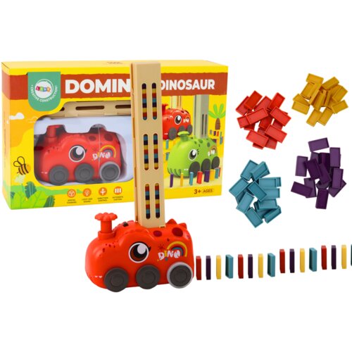 Red Dinosaur Battery Operated Car Arranging Colorful Dominoes 4 Colors of Blocks Slike