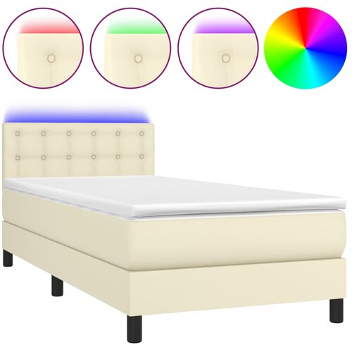 vidaXL Krevet box spring s madracem LED krem 90x200 cm od umjetne kože - Krema 90 x 200 cm gumbi Cene