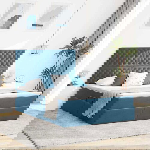 vidaXL Krevet S LED lampica s pohranom Tamno plava 140 x 200 cm Baršun Cijene