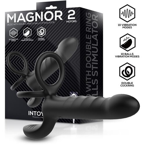INTOYOU Magnor Dildo with Double Ring &amp;amp; Balls Stimulator Black Slike