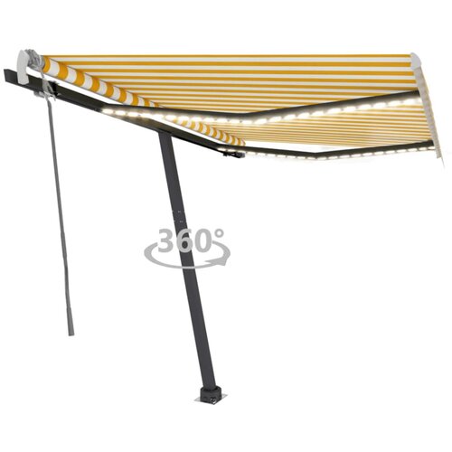 vidaXL Ročno zložljiva tenda z LED lučkami 350x250 cm rumena in bela, (20729066) Cene