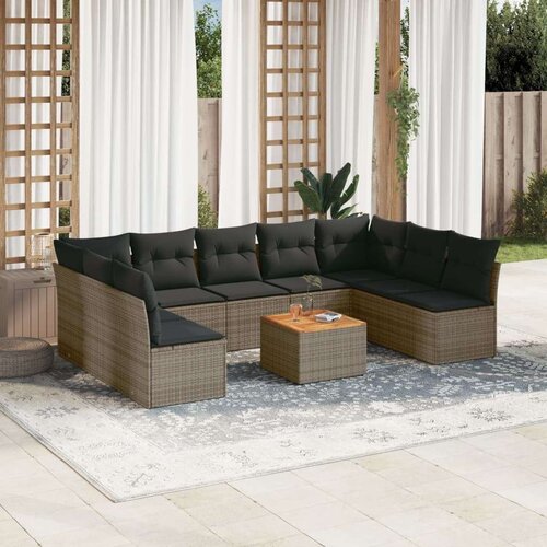  10-dijelni set vrtnih sofa od poliratana s jastucima sivi Slike