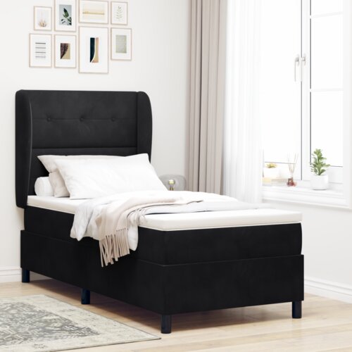 Box Spring Krevet s Madracem Crna 90x190 cm Baršun Cijene
