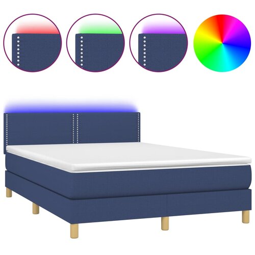 VidaXL Box spring postelja z vzmetnico LED modra 140x200 cm blago, (20724550) Slike