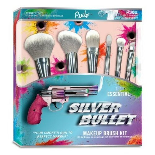 Rude Cosmetics set četkica za šminknje silver bullet Slike