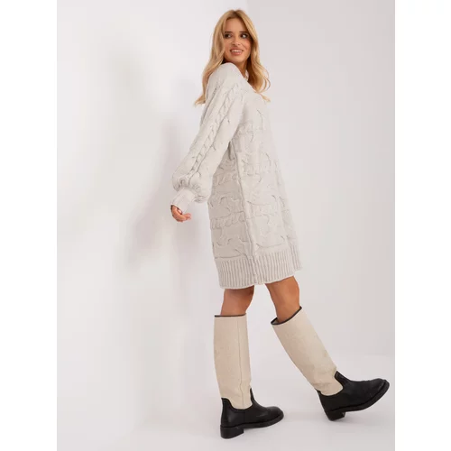 Fashion Hunters Light beige knitted dress with puffed sleeves