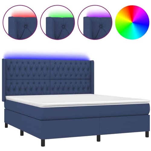 vidaXL Box spring postelja z vzmetnico LED modra 180x200 cm Cene