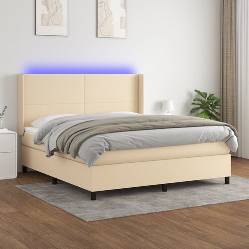 The Living Store Box spring postelja z vzmetnico LED krem 160x200 cm blago - Box Spring Postelja, (21518785) Cene