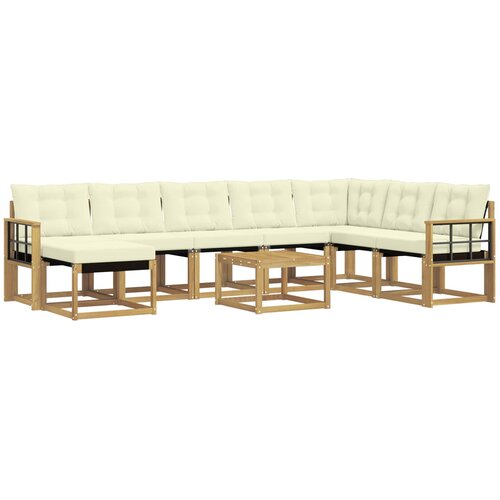 vidaXL Zunanja garnitura za sedenje z blazino 9 pcs Bela in krem, (5000281947) Cene