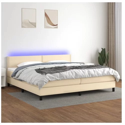  Box spring postelja z vzmetnico LED krem 200x200 cm blago
