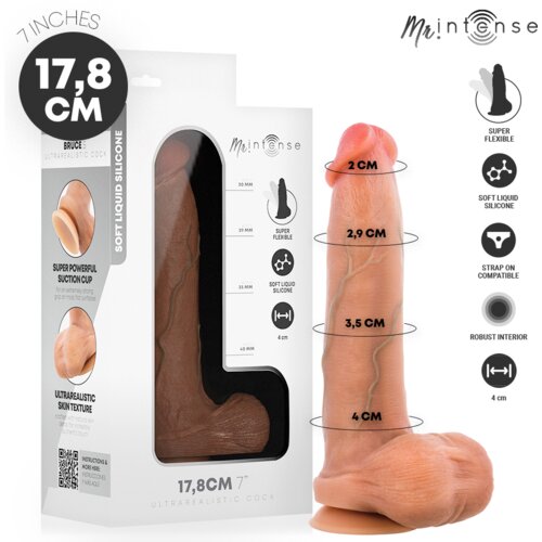 Mr. Intense DILDO Bruce Flesh 17,8 cm - realističen penis, s sesalnim dnom, gibljiv, tekoči silikon Slike