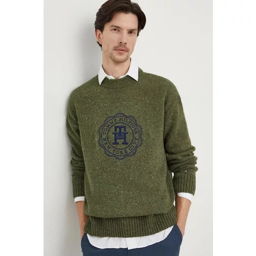 Tommy Hilfiger Volnen pulover moški, zelena barva