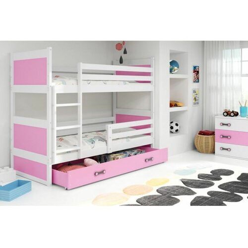 Rico drveni dečiji krevet na sprat sa fiokom - belo - roze - 160x80 cm DED9V49 Cene