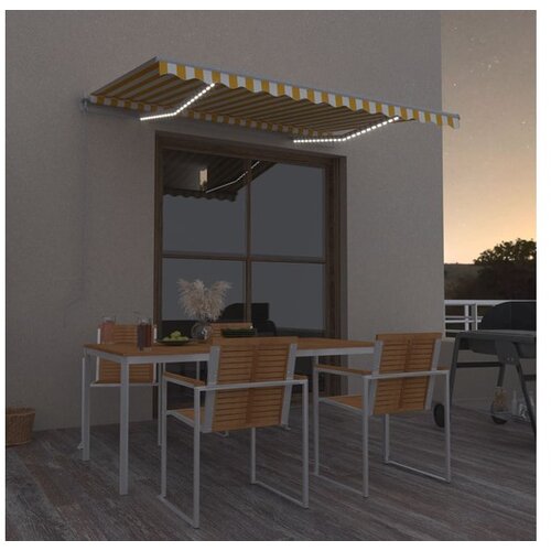 vidaXL Tenda na ručno uvlačenje s LED svjetlom 350x250 cm žuto-bijela Cijene