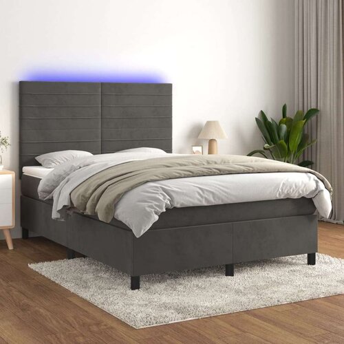  Box spring postelja z vzmetnico LED temno siva 140x200 cm žamet, (20789769) Slike
