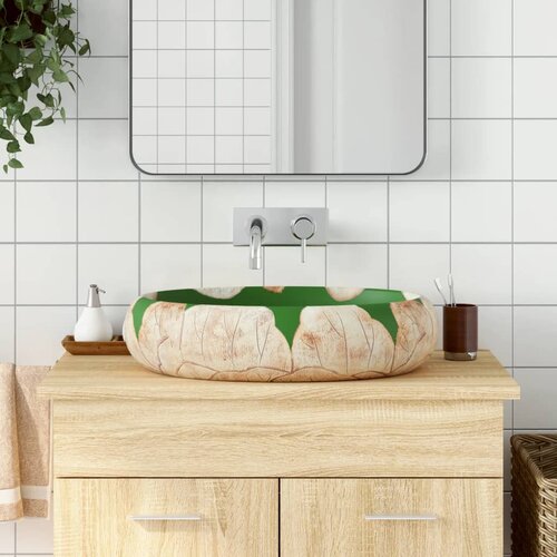  The Living Store Nadpultni umivalnik zelen in rjav ovalen 59x40x15 cm keramika - Nadpultni Umivalnik, (21448111) Slike