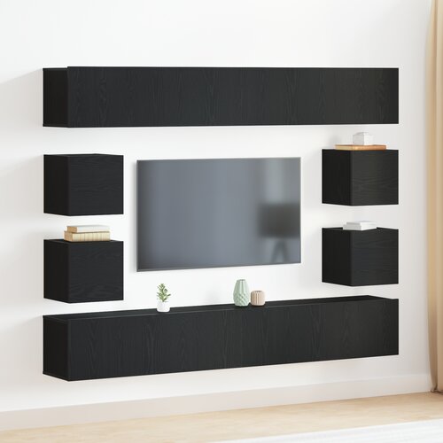 VidaXL Set TV ormarića od 6 dijelova zidni crni hrast inženjersko drvo, Zidni TV ormarići 2 kom crni hrast 30.5x30x30 cm, Crni hrast zidni TV ormarić 100x30x30 cm izrađen od inženjerskog drva Slike