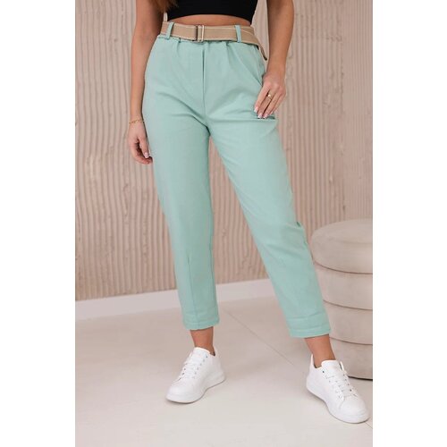 Kesi Trousers with wide mint belt Slike