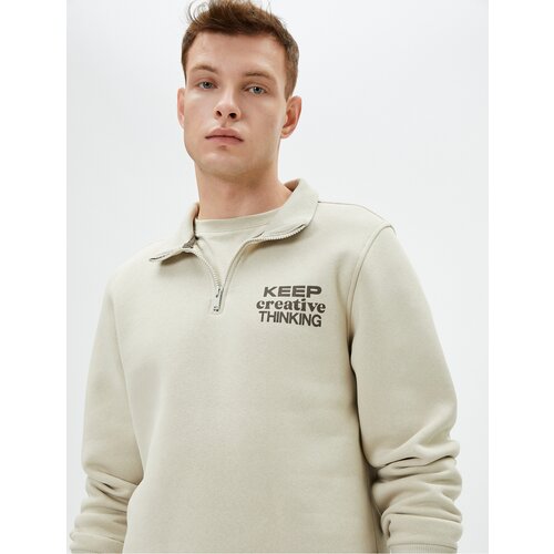 Koton Half Zipper Sweatshirt Stand Collar Slogan Printed Slike