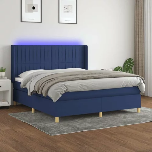  Box spring postelja z vzmetnico LED modra 160x200 cm blago, (20902101)