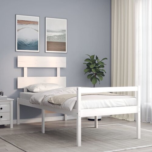 vidaXL Okvir kreveta s uzglavljem bijeli 90 x 200 cm od masivnog drva Cene