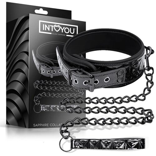 Intoyou Black Sapphire Ovratnica S Povodcem Sapphire Black Vegan Leather Cene
