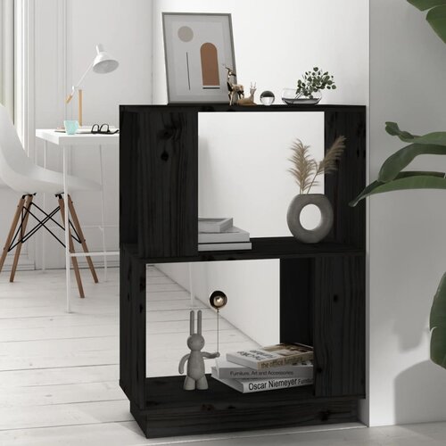 The Living Store Knjižna omara/pregrada črna 51x25x70 cm trdna borovina - Knjižna Omara, (21437216) Cene