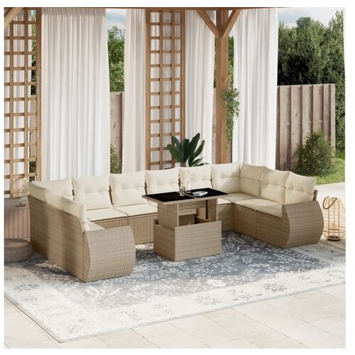 VidaXL 11-dijelni set vrtnih sofa od poliratana s jastucima bež Slike