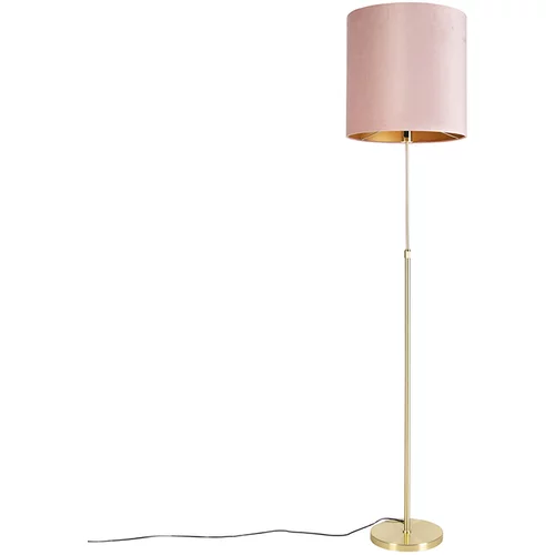 QAZQA Stoječa svetilka zlata / medenina z roza žametnim odtenkom 40/40 cm - Parte