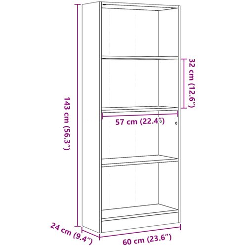  Regal za knjige boja starog drva 60x24x143 cm drveni Slike