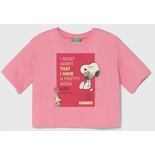 United Colors Of Benetton Otroška bombažna kratka majica X Peanuts roza barva