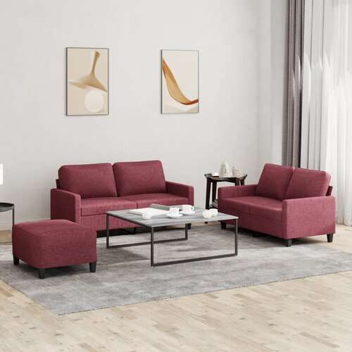  3-dijelni set sofa s jastucima crvena boja vina od tkanine Cijene