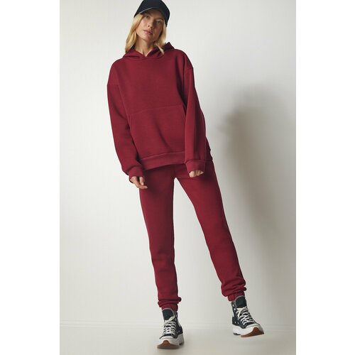 Happiness İstanbul Women's Claret Red Hooded Raspberry Tracksuit Set Slike