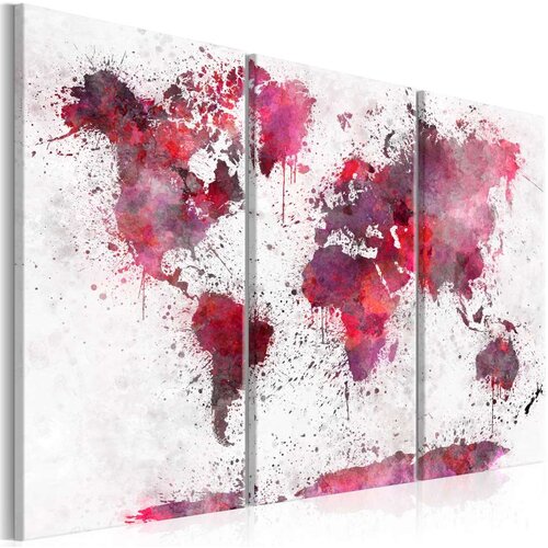  Slika - World Map: Red Watercolors (3 Parts) 120x80 Slike
