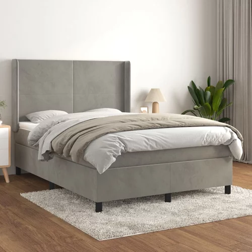 vidaXL Box spring postelja z vzmetnico svetlo siv 140x190 cm žamet