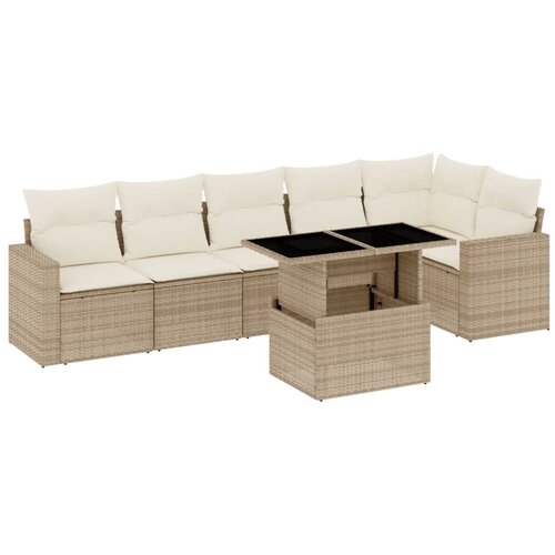 vidaXL 7-dijelni set vrtnih sofa od poliratana s jastucima bež Cijene