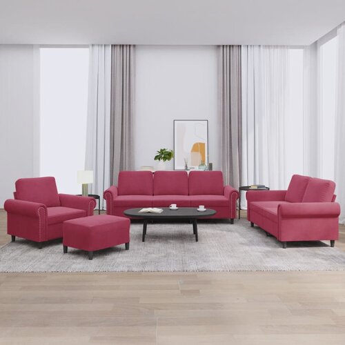 vidaXL 4-dijelni set sofa s jastucima crvena boja vina baršunasti Cene