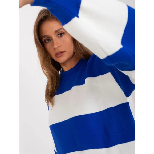 Fashion Hunters Long striped oversize sweater made of cobalt-ec