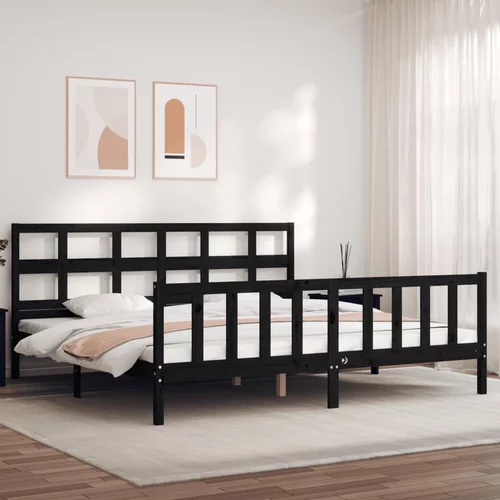 vidaXL Okvir kreveta s uzglavljem crni veliki bračni od masivnog drva