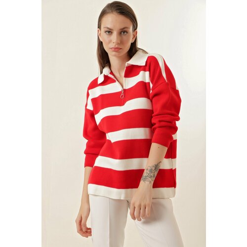 Bigdart 4512 Striped Oversized Sweater - Red Cene