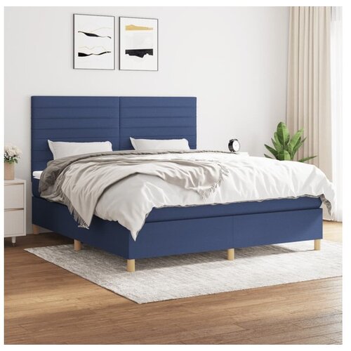 vidaXL Box spring postelja z vzmetnico modra 180x200 cm blag Cene