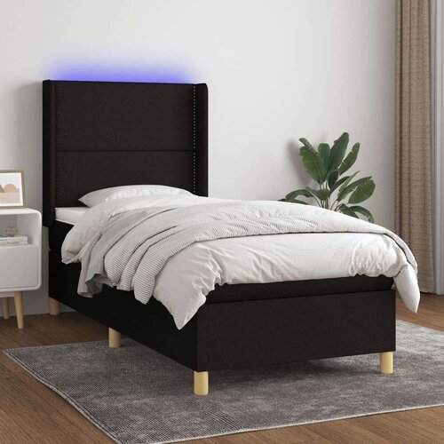  Krevet box spring s madracem LED crni 90x200 cm od tkanine Cijene