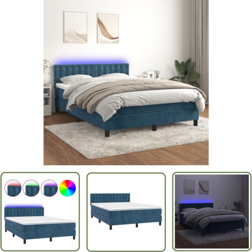 The Living Store Box spring postelja z vzmetnico LED temno modra 140x200cm žamet - Box Spring Postelja, (21737343) Cene