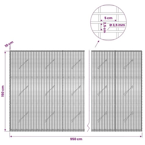  Gabion s žicom debljine 3 5 mm i mrežom 5x2 5 cm 950x10x150 cm - 10 cm 150 cm 950 cm Slike
